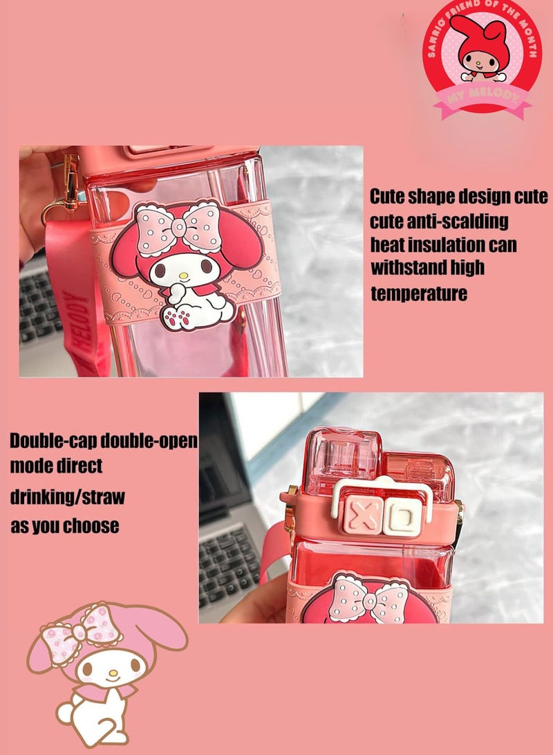 Sanrio Kawaii Water Bottle Dual Nozzle Cute Anime Design Portable Cup 520Ml (Melody) - Image 5