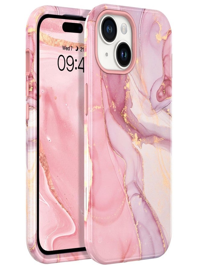 BENTOBEN for iPhone 13 & iPhone 14 Case, iPhone 13/14 Marble Pattern Phone Case, 3 in 1 Full Body Protective Slim Hybrid Shockproof Soft Silicone + Hard PC Rugged Heavy Duty Girls Women, Pink - Image 1