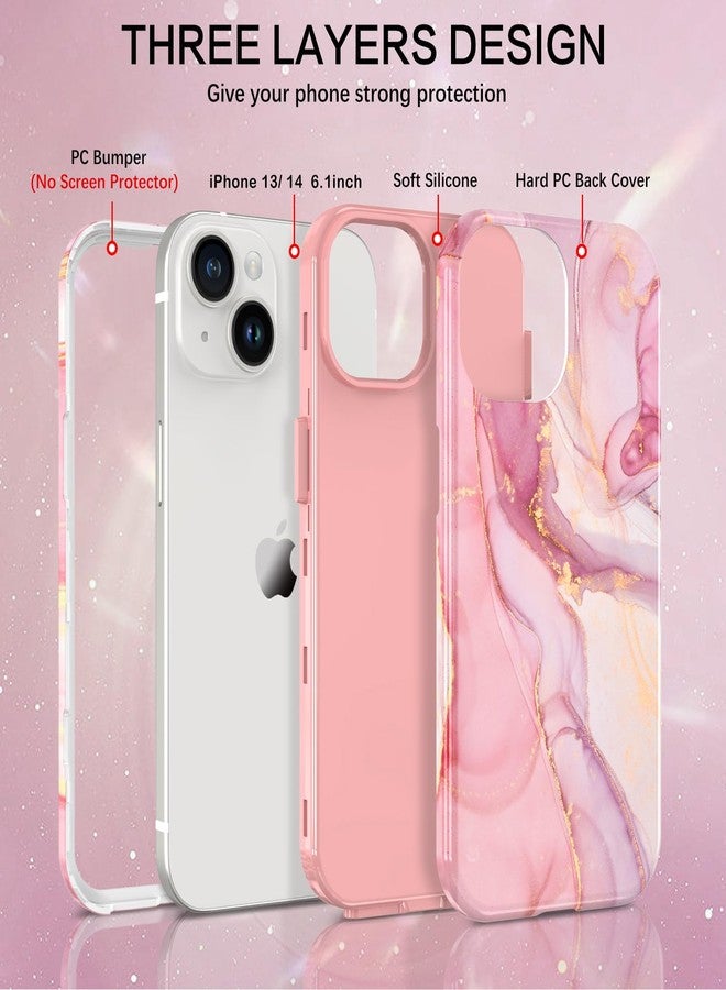 BENTOBEN for iPhone 13 & iPhone 14 Case, iPhone 13/14 Marble Pattern Phone Case, 3 in 1 Full Body Protective Slim Hybrid Shockproof Soft Silicone + Hard PC Rugged Heavy Duty Girls Women, Pink - Image 2