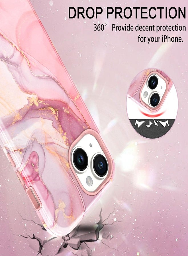 BENTOBEN for iPhone 13 & iPhone 14 Case, iPhone 13/14 Marble Pattern Phone Case, 3 in 1 Full Body Protective Slim Hybrid Shockproof Soft Silicone + Hard PC Rugged Heavy Duty Girls Women, Pink - Image 3