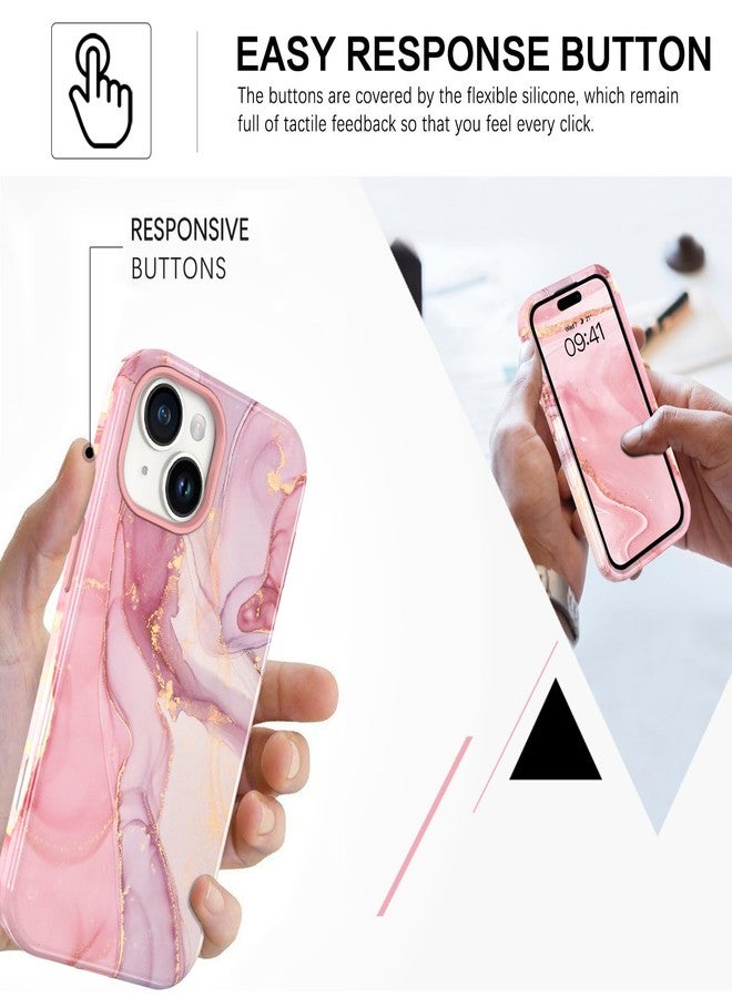 BENTOBEN for iPhone 13 & iPhone 14 Case, iPhone 13/14 Marble Pattern Phone Case, 3 in 1 Full Body Protective Slim Hybrid Shockproof Soft Silicone + Hard PC Rugged Heavy Duty Girls Women, Pink - Image 5
