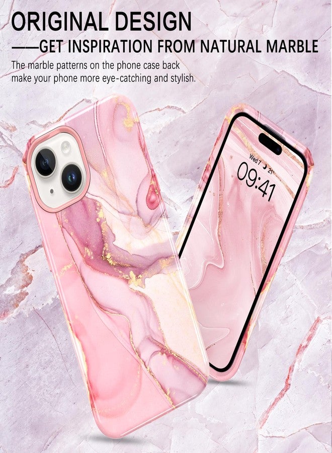 BENTOBEN for iPhone 13 & iPhone 14 Case, iPhone 13/14 Marble Pattern Phone Case, 3 in 1 Full Body Protective Slim Hybrid Shockproof Soft Silicone + Hard PC Rugged Heavy Duty Girls Women, Pink - Image 4