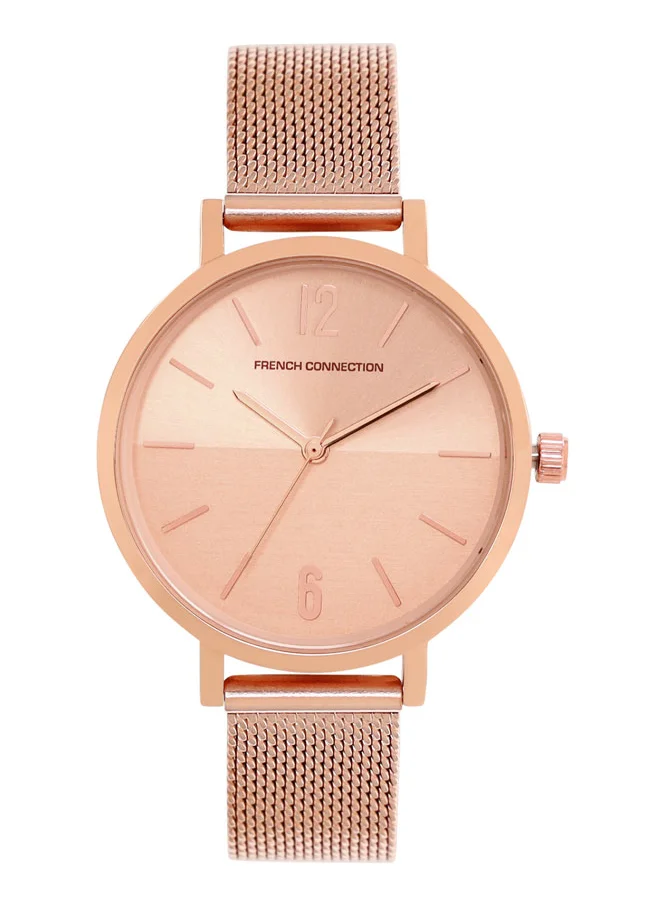 فرنش كونكشن Women's Watch with Rose Gold Stainless Steel Mesh Bracelet