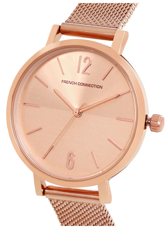 فرنش كونكشن Women's Watch with Rose Gold Stainless Steel Mesh Bracelet