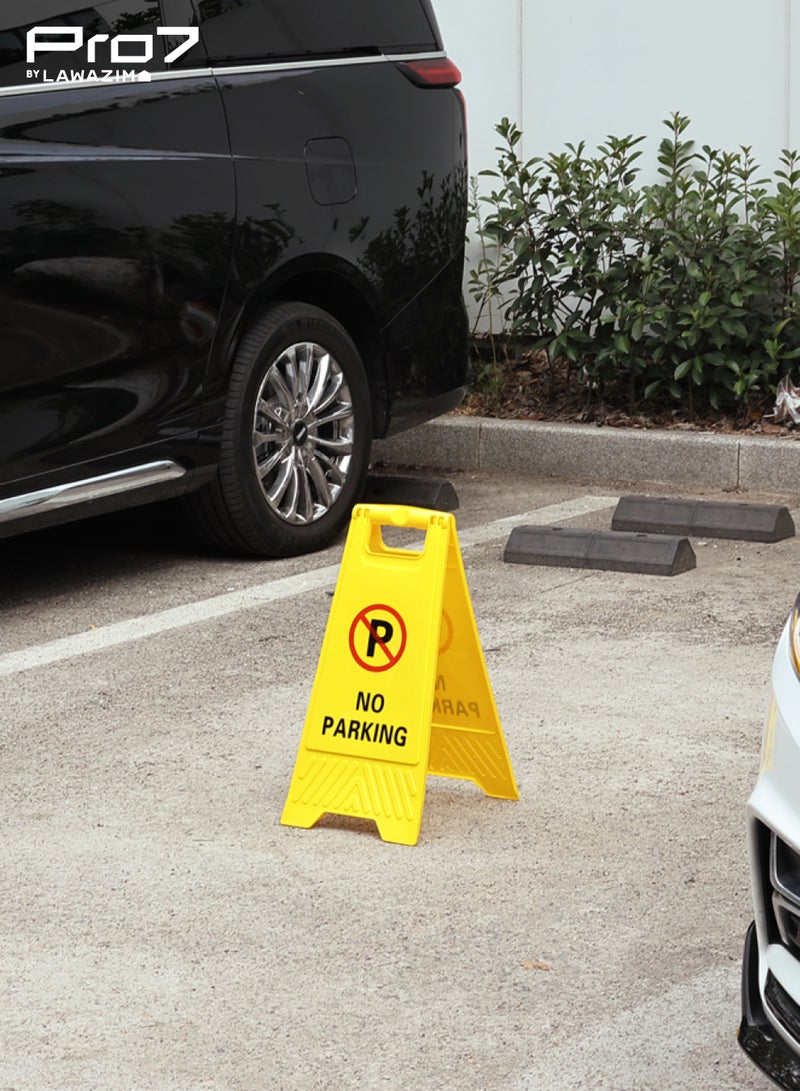 LAWAZIM Pro7 No Parking Safety Sign - Foldable Self-Standing Double-Sided Caution Sign Board with High-Visibility Yellow Body and Carry Handle - Ideal for Driveways, Parking Lots, & Construction Areas - Image 5