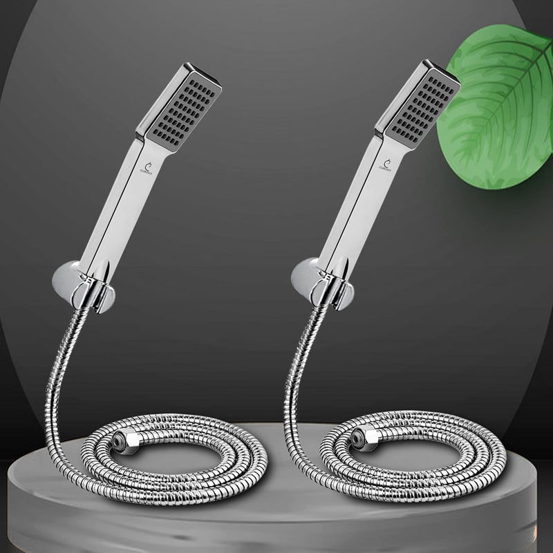 CUROVIT CUROVIT Payton Set of 2 ABS Hand Shower Telephonic Shower in Chrome Finish with ABS Holder and 15 Mtr Stainless Steel Flexible Tube for Bathroom Bathroom Cleaning Set of 2  - Image 1