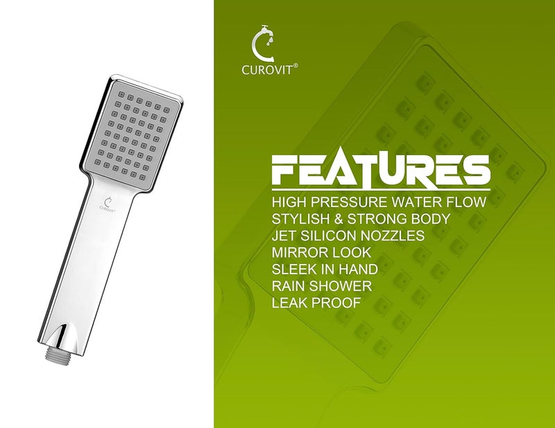 CUROVIT CUROVIT Payton Set of 2 ABS Hand Shower Telephonic Shower in Chrome Finish with ABS Holder and 15 Mtr Stainless Steel Flexible Tube for Bathroom Bathroom Cleaning Set of 2  - Image 3