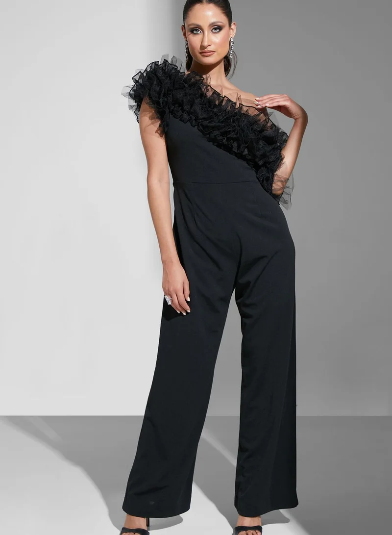Namshi X Hadia Ghaleb Hadia Ghaleb Ruffle Tulle One Shoulder Jumpsuit