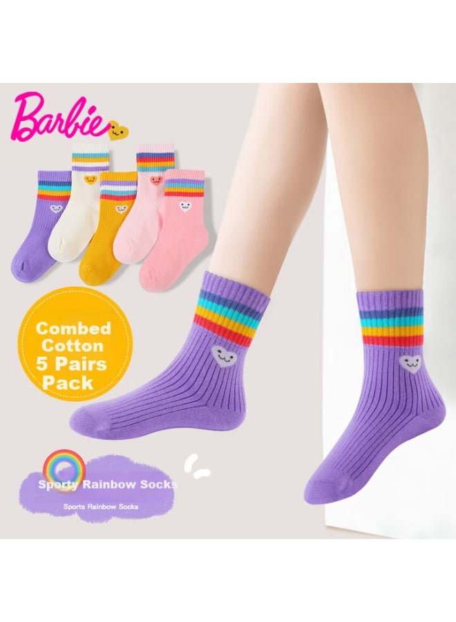 Barbie Children's Socks Girls Spring Autumn Short Socks Student Sports Socks Cotton Mid-calf Socks Baby Seamless Socks Winter - Image 1