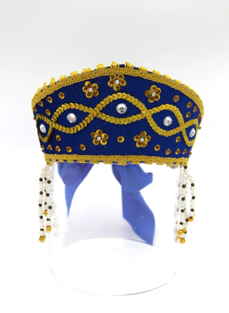 D'Daniela D' Daniela - Women's Traditional Headdress Kokoshnik - Blue with Gold braid and beads