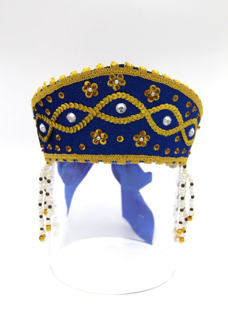 D'Daniela D' Daniela - Women's Traditional Headdress Kokoshnik - Blue with Gold braid and beads - Image 1
