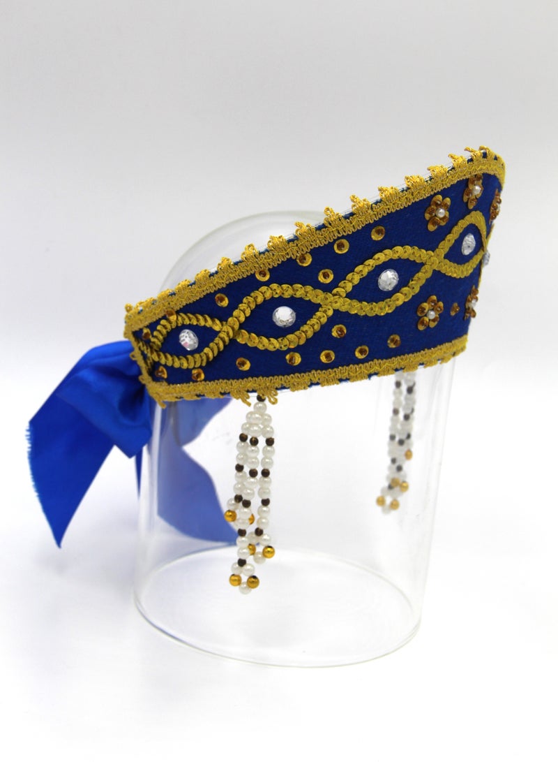 D'Daniela D' Daniela - Women's Traditional Headdress Kokoshnik - Blue with Gold braid and beads - Image 2