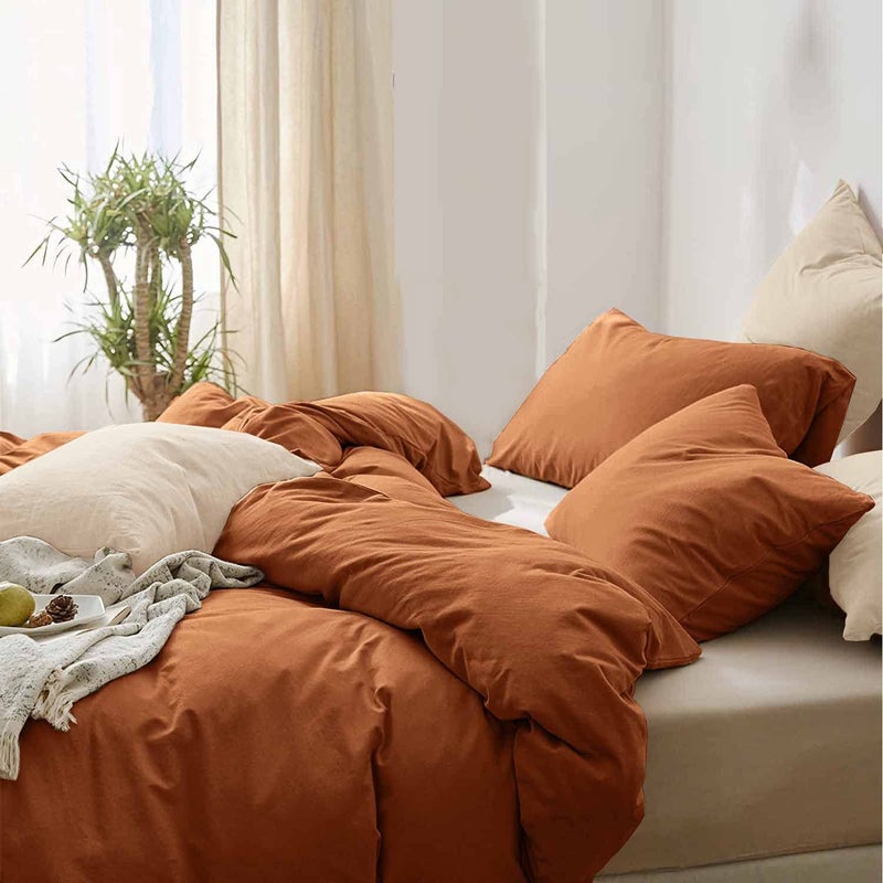 Etdiffe Burnt Orange Davet Cover King Size 3pc Terracotta Soft Farmhouse Cover Cover Set 1 غطاء لحاف الألياف الدقيقة خفيفة الوزن (104 × 90) و 2 وسادة