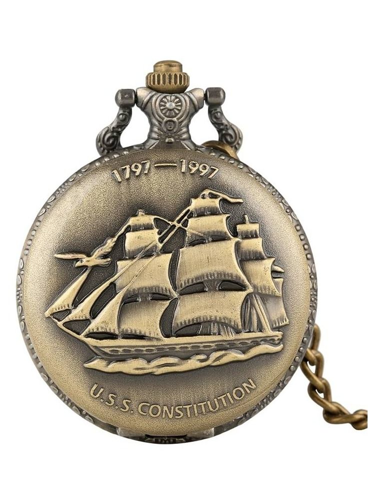 Asmara Constitution Old Vintage Ship Pocket Watch USS Constitution Inspired Antique Nautical Timepiece - Image 1