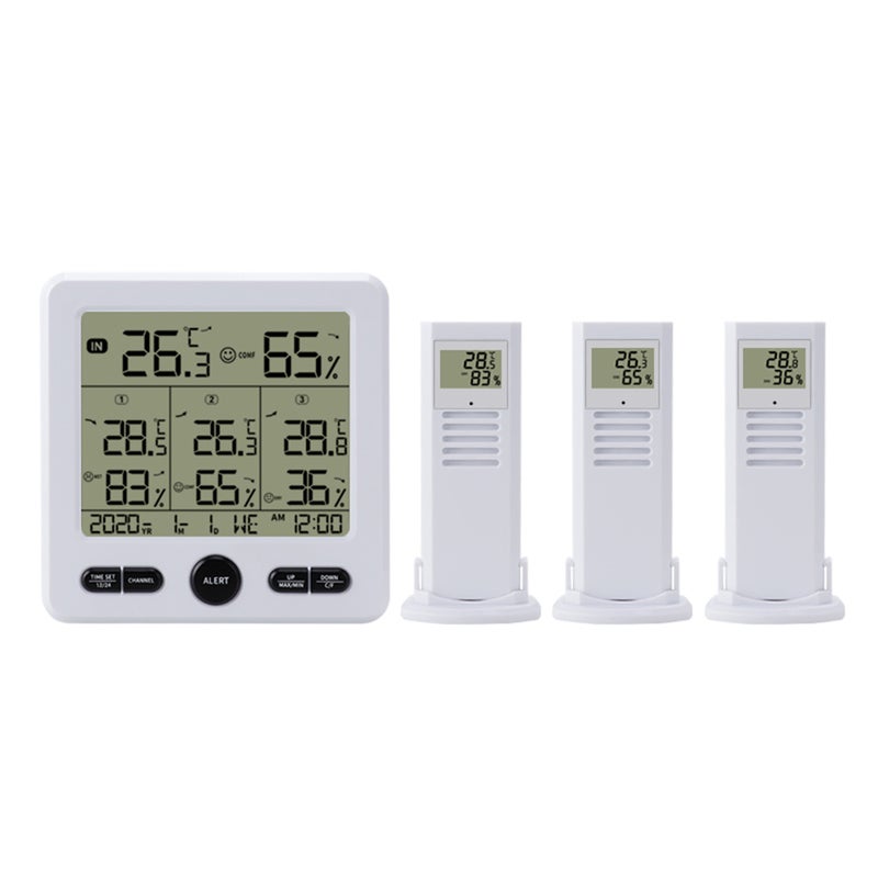 Digital Wireless Indoor Outdoor Thermohygrometer with 3 Remote Sensors 98ft/ 30m Backlight & Alarm Calibration Function Temperature Humidity Monitor with 3 Transmitters Weather Stations for Home Office Greenhouse Warehouse - Image 1