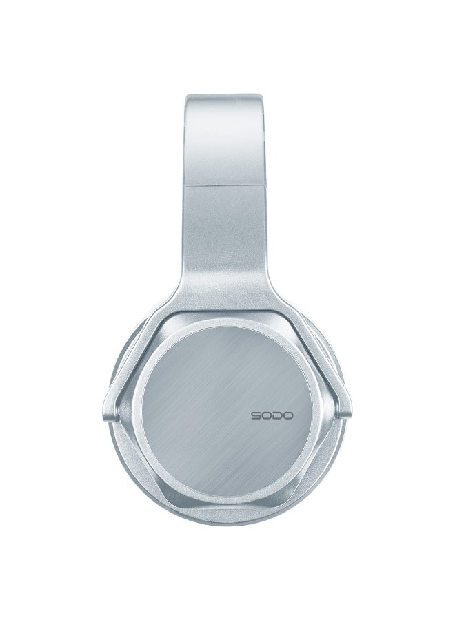 SODO MH3 2-in-1 Bluetooth Headset & Speaker – Foldable Silver Headphones with Twist-Out Speakers, NFC, FM Radio, TF Card, AUX & FM - Image 3