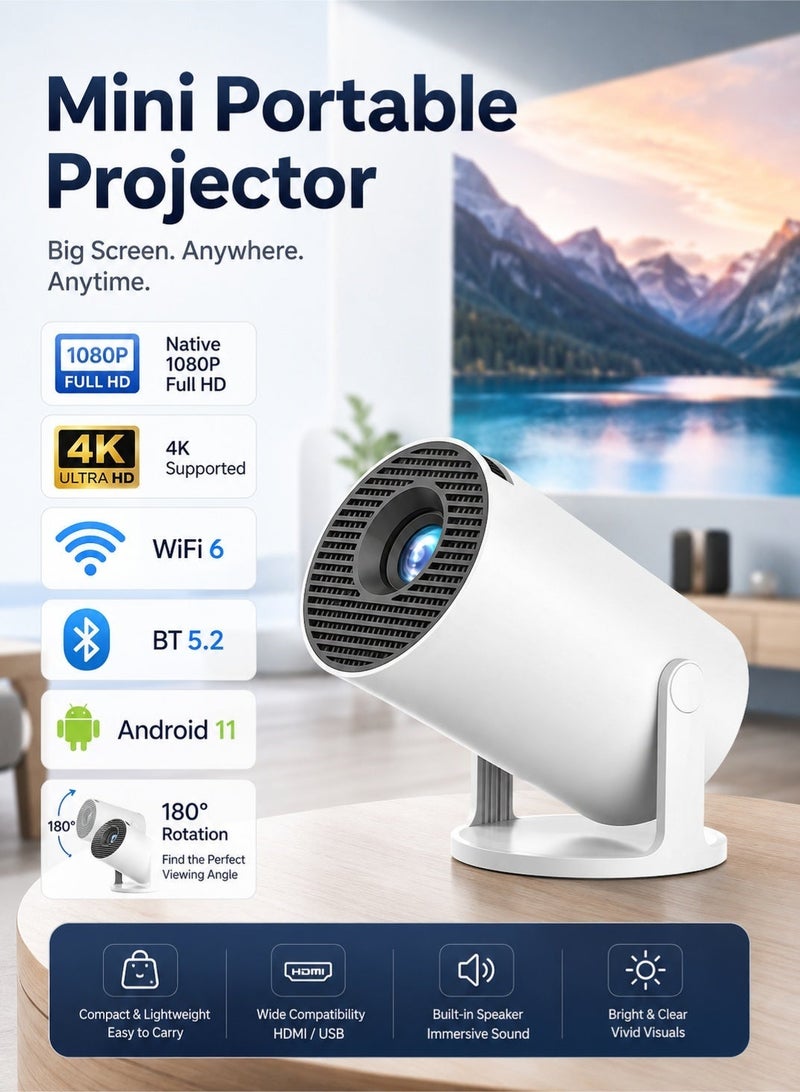 Leoxol Mini Portable Projector 4K Supported | WiFi 6 Bluetooth 5.2 Android 11 Projector | Native 1080P Full HD Home Theater With Auto Keystone 180° Rotation - Image 1