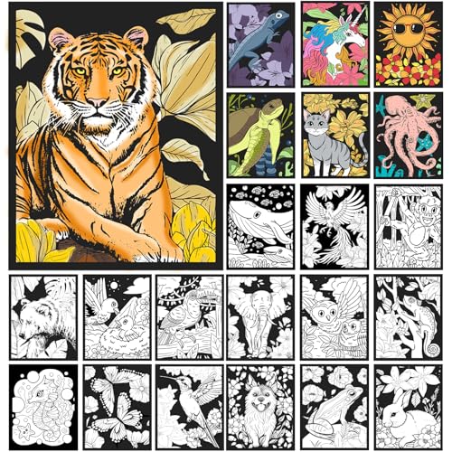 HOTPLACY 48 Pcs Fuzzy Velvet Coloring Posters Animal Fuzzy Posters to Color for Adults Teenagers Large Poster DIY Coloring Sheets for Classroom Festive Holiday Arts Crafts Activity,24 Style - Image 1
