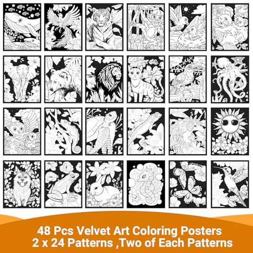 HOTPLACY 48 Pcs Fuzzy Velvet Coloring Posters Animal Fuzzy Posters to Color for Adults Teenagers Large Poster DIY Coloring Sheets for Classroom Festive Holiday Arts Crafts Activity,24 Style - Image 3