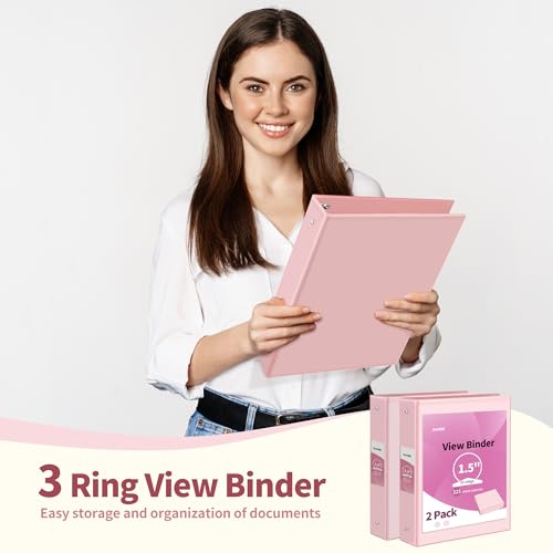 SUNEE 3 Ring Binder 1.5 Inch 2 Pack, Clear View Binder Three Ring PVC-Free (Fit 8.5x11 Inches) for School or Office Supplies, Pink - Image 5