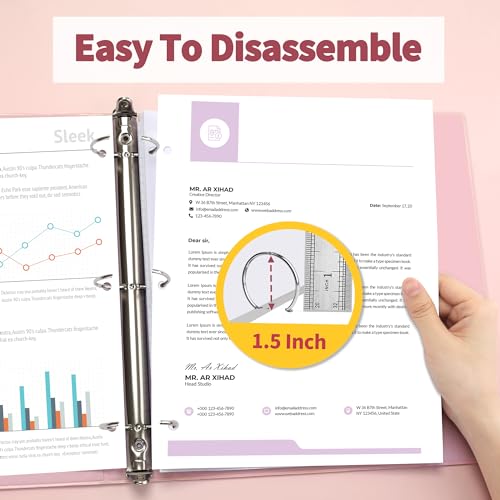 SUNEE 3 Ring Binder 1.5 Inch 2 Pack, Clear View Binder Three Ring PVC-Free (Fit 8.5x11 Inches) for School or Office Supplies, Pink - Image 4