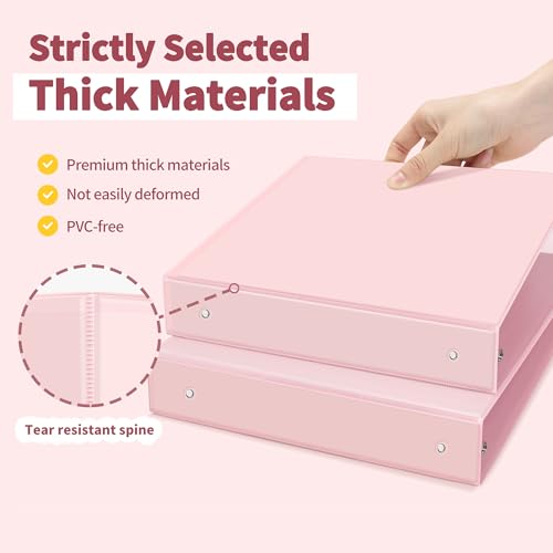 SUNEE 3 Ring Binder 1.5 Inch 2 Pack, Clear View Binder Three Ring PVC-Free (Fit 8.5x11 Inches) for School or Office Supplies, Pink - Image 3