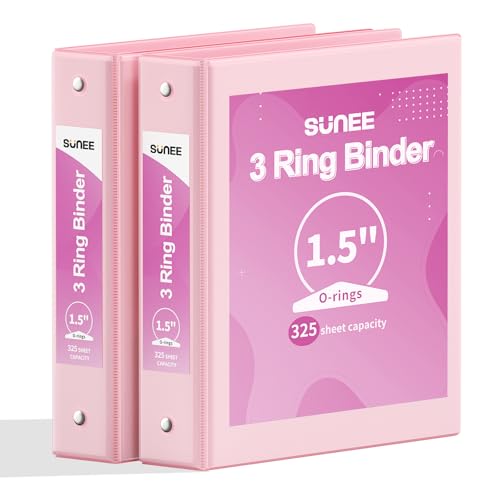 SUNEE 3 Ring Binder 1.5 Inch 2 Pack, Clear View Binder Three Ring PVC-Free (Fit 8.5x11 Inches) for School or Office Supplies, Pink - Image 1