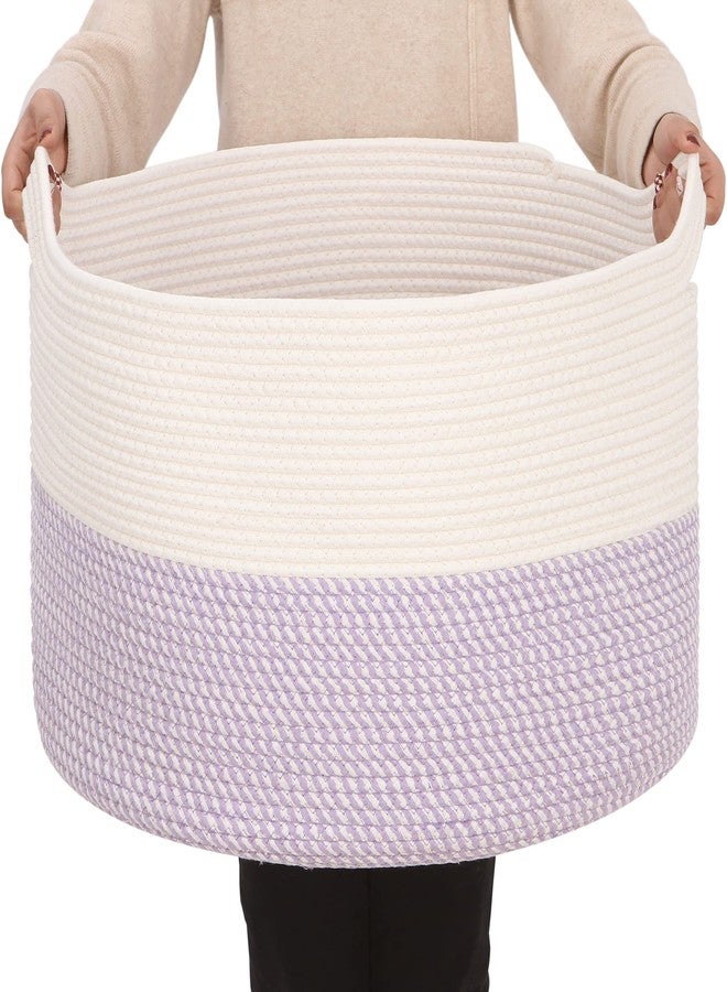 Sea Team XXXL Cotton Rope Basket, Large Woven Nursery Storage Bin, Laundry Hamper, Jumbo Blanket Basket for Rugs, Cushions, Pillows, Toys Organizer, 22 x 14 Inches, White & Mottled Lavender - Image 2