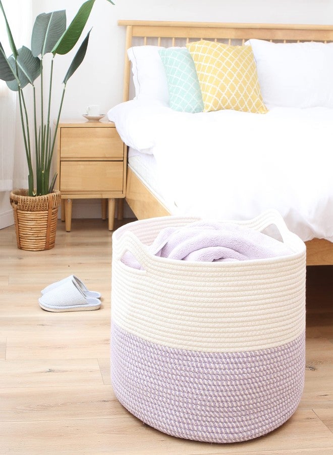 Sea Team XXXL Cotton Rope Basket, Large Woven Nursery Storage Bin, Laundry Hamper, Jumbo Blanket Basket for Rugs, Cushions, Pillows, Toys Organizer, 22 x 14 Inches, White & Mottled Lavender - Image 4