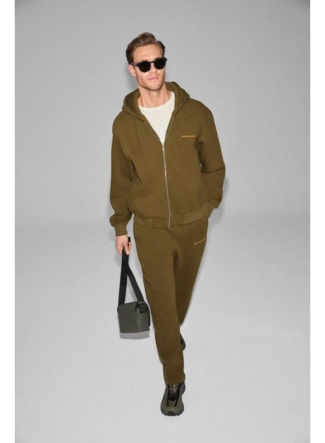 GRIMELANGE GALLO Cotton-Lined, Polaroid Hooded, Waist-Elastic, Double-Pocket Regular Khaki Top-and-Bottom Set.