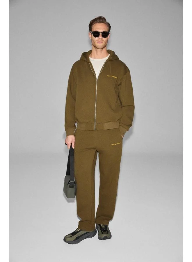 GRIMELANGE GALLO Cotton-Lined, Polaroid Hooded, Waist-Elastic, Double-Pocket Regular Khaki Top-and-Bottom Set.