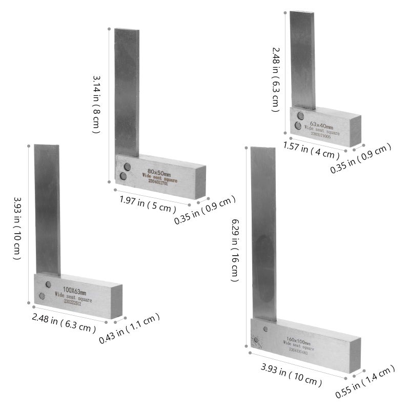 Precision L Shape Square Set 4 Pcs Steel High Accuracy Right Angle Woodworking Ruler - Image 3
