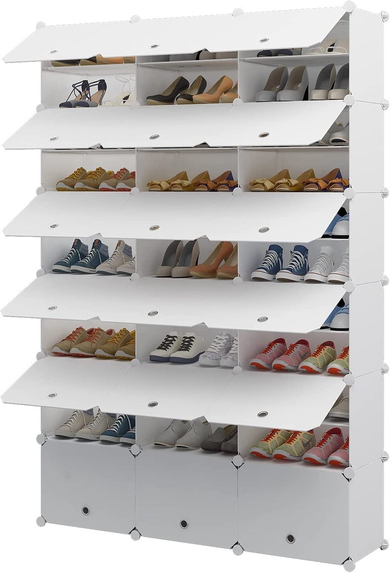 Aeitc Portable Plastic Rack 72 Pair DIY Shoe Storage Shelf Organizer for Entryway Shoe Cabinet with Doors White