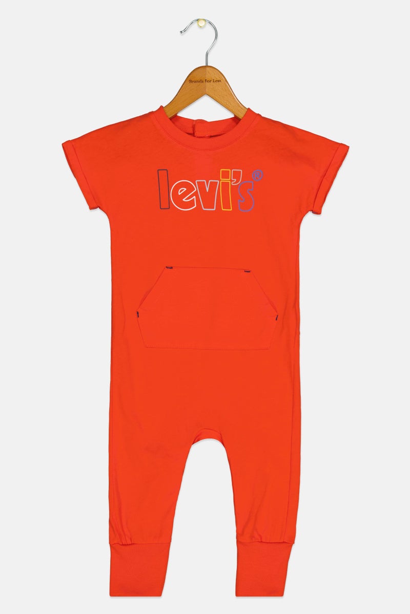 Levi's بدلة أطفال أولاد بأكمام قصيرة بشعار العلامة التجارية، أحمر - Image 1