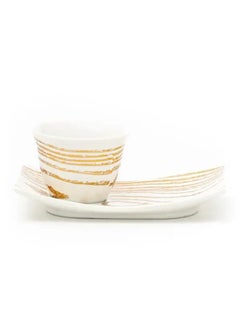 Alsaif Gallery Set of Arabic coffee cups with white saucer gold stripes 12 pieces  - Image 2