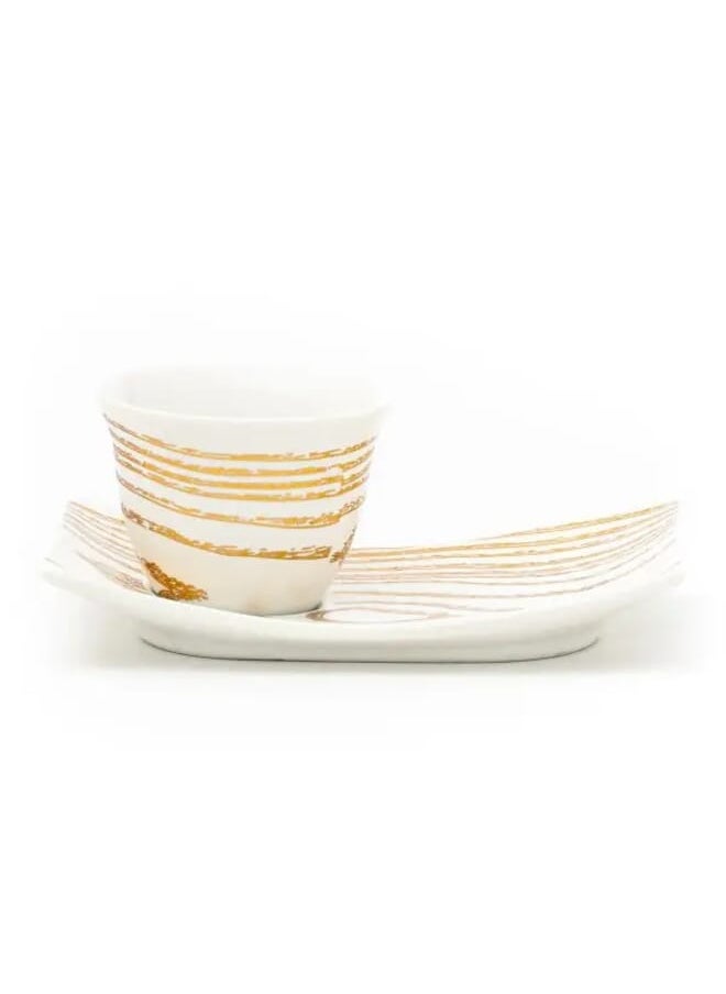 Alsaif Gallery Set of Arabic coffee cups with white saucer gold stripes 12 pieces  - Image 2
