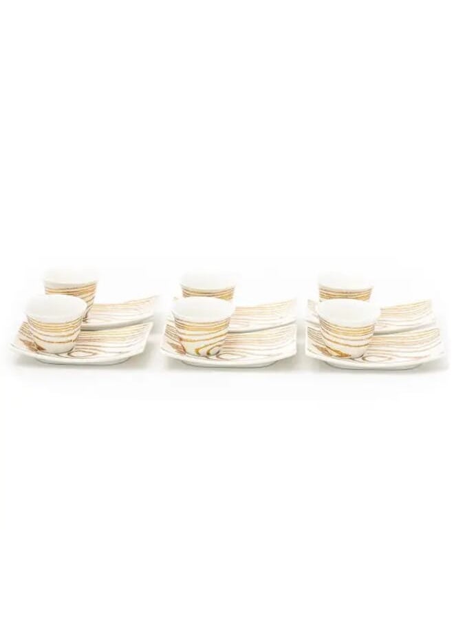 Alsaif Gallery Set of Arabic coffee cups with white saucer gold stripes 12 pieces  - Image 1
