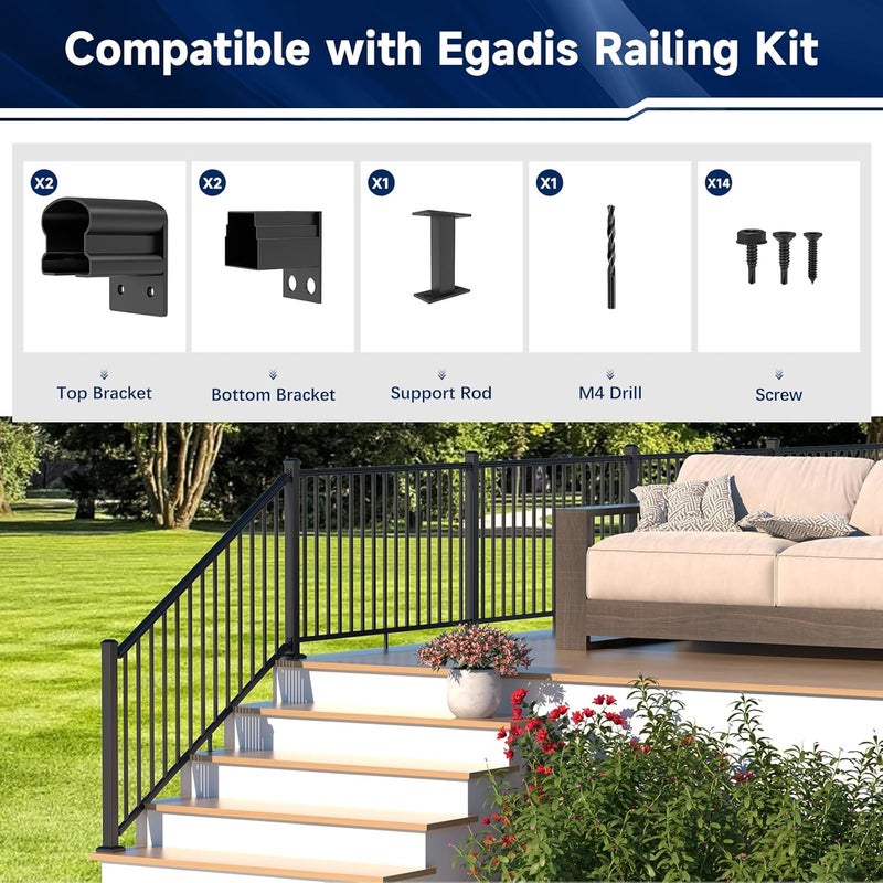 Egadis 4 Pack Aluminum Deck Railing Bracket Connector with Level Foot & Drill, Fixed Railing Bracket, Black Textured Powder-Coat Finish Railing System (Level Bracket) - Image 5