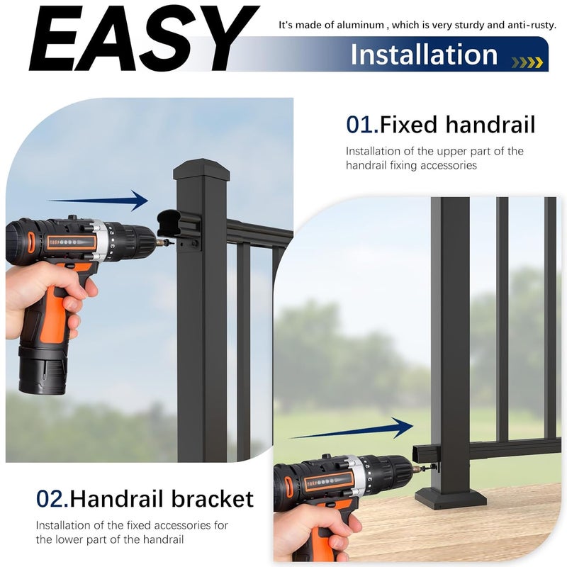 Egadis 4 Pack Aluminum Deck Railing Bracket Connector with Level Foot & Drill, Fixed Railing Bracket, Black Textured Powder-Coat Finish Railing System (Level Bracket) - Image 3