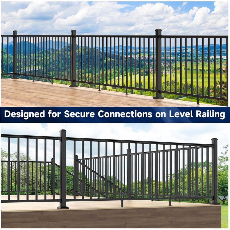Egadis 4 Pack Aluminum Deck Railing Bracket Connector with Level Foot & Drill, Fixed Railing Bracket, Black Textured Powder-Coat Finish Railing System (Level Bracket) - Image 4