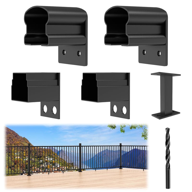 Egadis 4 Pack Aluminum Deck Railing Bracket Connector with Level Foot & Drill, Fixed Railing Bracket, Black Textured Powder-Coat Finish Railing System (Level Bracket) - Image 1