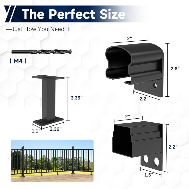 Egadis 4 Pack Aluminum Deck Railing Bracket Connector with Level Foot & Drill, Fixed Railing Bracket, Black Textured Powder-Coat Finish Railing System (Level Bracket) - Image 2