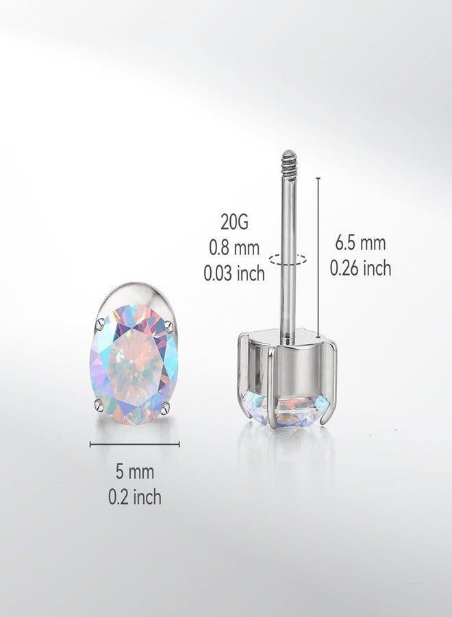 Limerencia Titanium Hypoallergenic Earrings Studs G23 for Women 5A Cubic Zirconia Helix Screw Back Implant Grade F136 Piercing Earrings for Sensitive Ears (Aurora Borealis) - Image 5