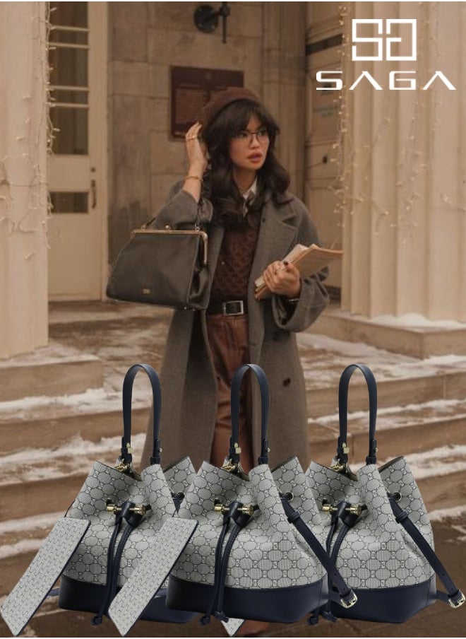 SAGA 3 Pieces Navy Bucket Bag: Modern elegance with a touch of luxury  - Image 1