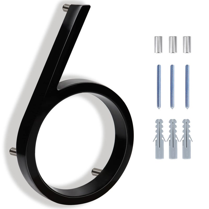 Ajmyonsp 6 Inch Large Modern House Numbers For Outside, Address Numbers For House, Zinc Alloy Black Metal Floating Sign House Number With Nail Kit For Mailboxs Door Home(Large 6) - Image 1