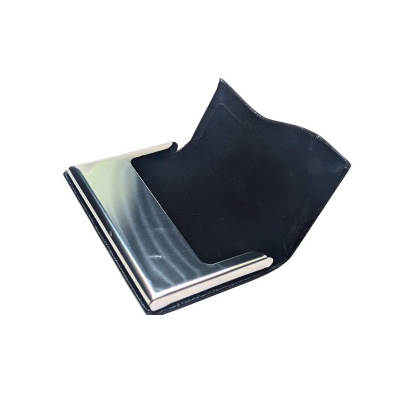 Skrill Business Card Holder for Men and Women, PU Leather and Stainless Steel, Black, Unisex, Holds Up to 15 Visiting Cards or 7-8 Credit/Debit/ATM Cards, Magnetic Closure, Slim Design - Image 2