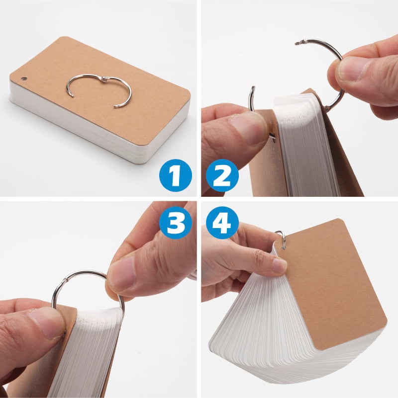 Coowayze 3x5 Blank Index Cards Study Flash cards with Rings, 300PCS Rounded Hole-punched White Cardstock Heavy Weight Note Cards for School Learning Language Studying Game Playing FlashCards or Recipes DIY - Image 4