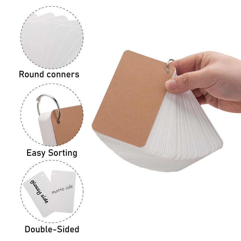 Coowayze 3x5 Blank Index Cards Study Flash cards with Rings, 300PCS Rounded Hole-punched White Cardstock Heavy Weight Note Cards for School Learning Language Studying Game Playing FlashCards or Recipes DIY - Image 3
