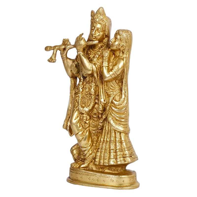 SVARUP Brass Radha Krishna Idol Statue Sculpture Figurine for Home Temple Office Gift 8 Inches - Image 3