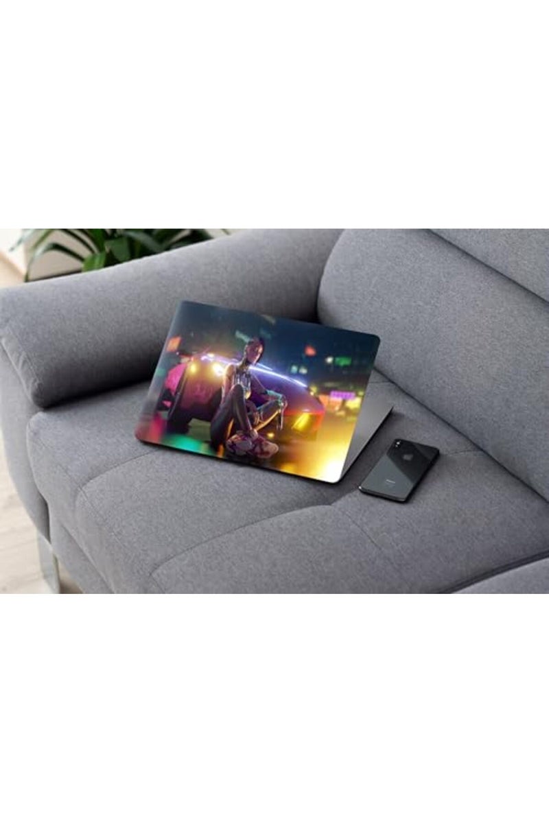 ALAYRA Cyberpunk Girl Car Sci Fi, Laptop Skin Sticker Decal,13.3 14 15 15.4 15.6 Inch Laptop Universal Vinyl Skin Sticker Cover,Dustproof, Waterproof,Decal Protector With Free 2 Wrist Pads - Image 3